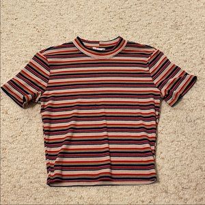 mock neck ribbed striped tee